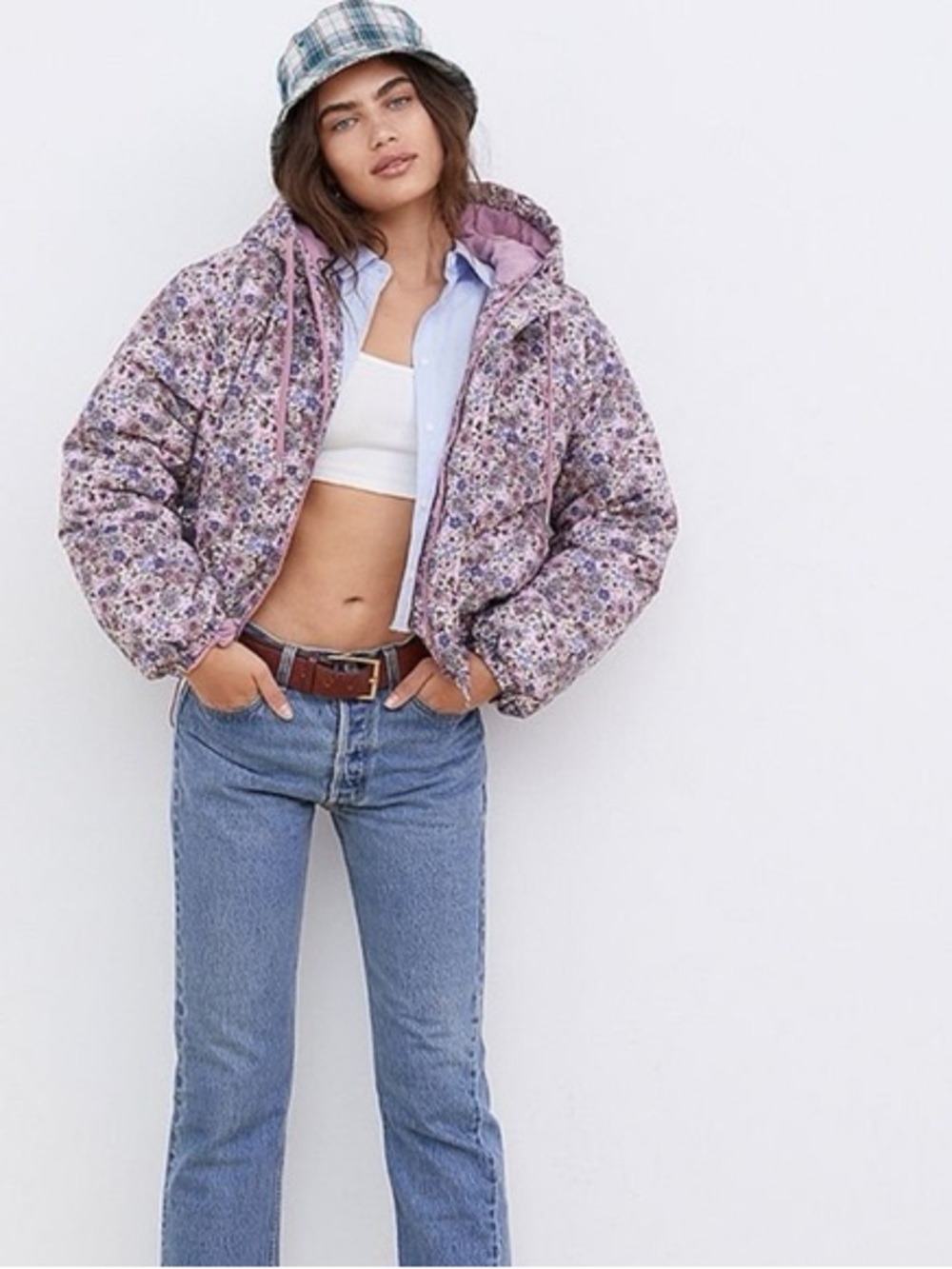 For Love And Lemons Lavender Floral Hooded Quilted Puffer - Picture 2 of 4